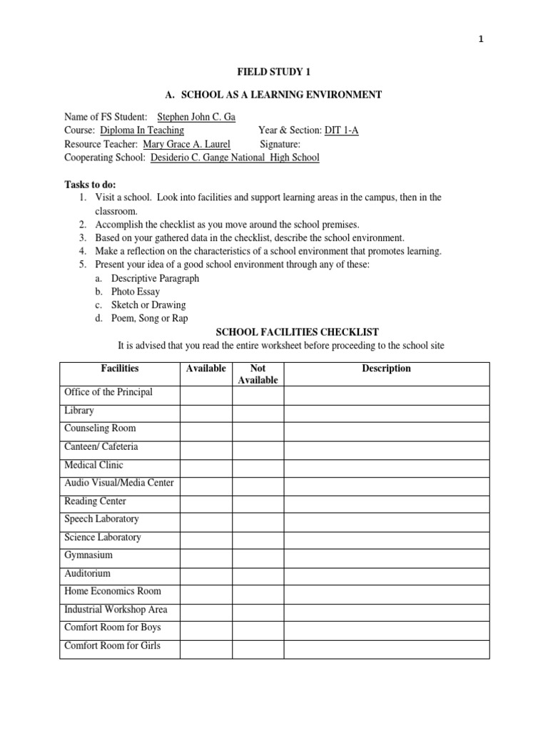 Field Study 203 School As Learning Environment | PDF | Parenting ...