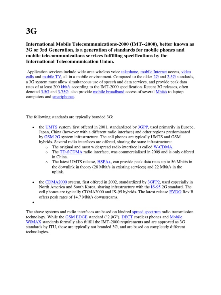 3G Mobile Telecommunications Overview | PDF | 3 G | 4 G