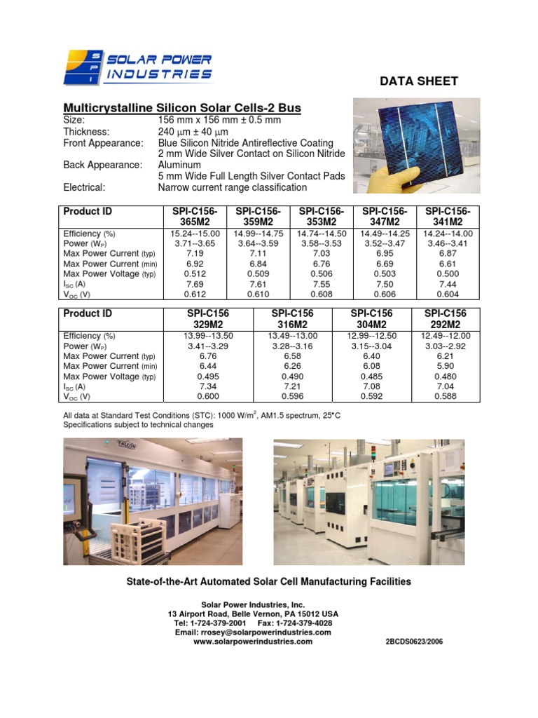 Solar Cell Thickness Specifications | PDF