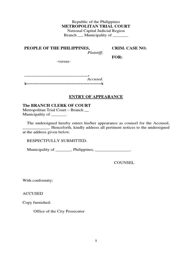 Entry of Appearance in Criminal Case | PDF