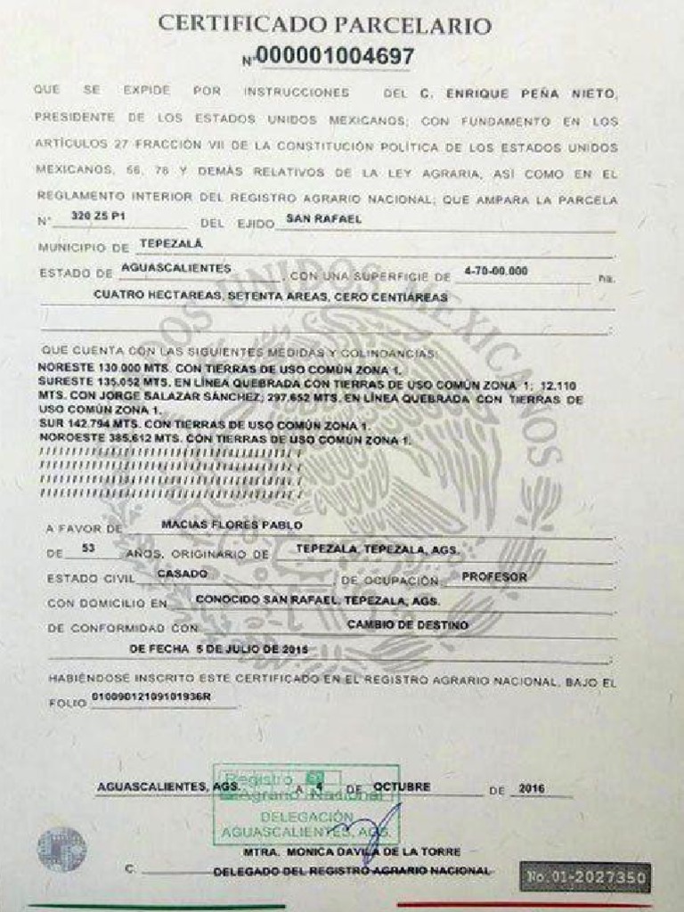certificado parcelario