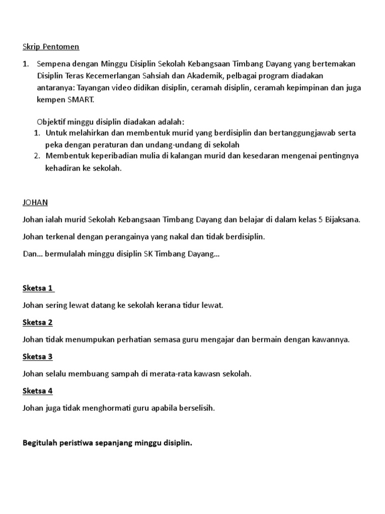 Skrip Pentomen MINGGU DISIPLIN | PDF | Kesehatan Holistik