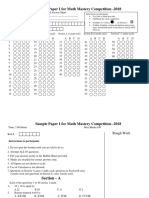Sample Paper I For Math Mastery Competition - 2018