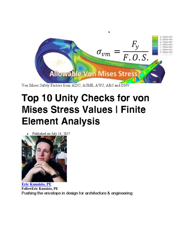 Top 10 Unity Checks For Von Mises Stress Values - Finite Element ...