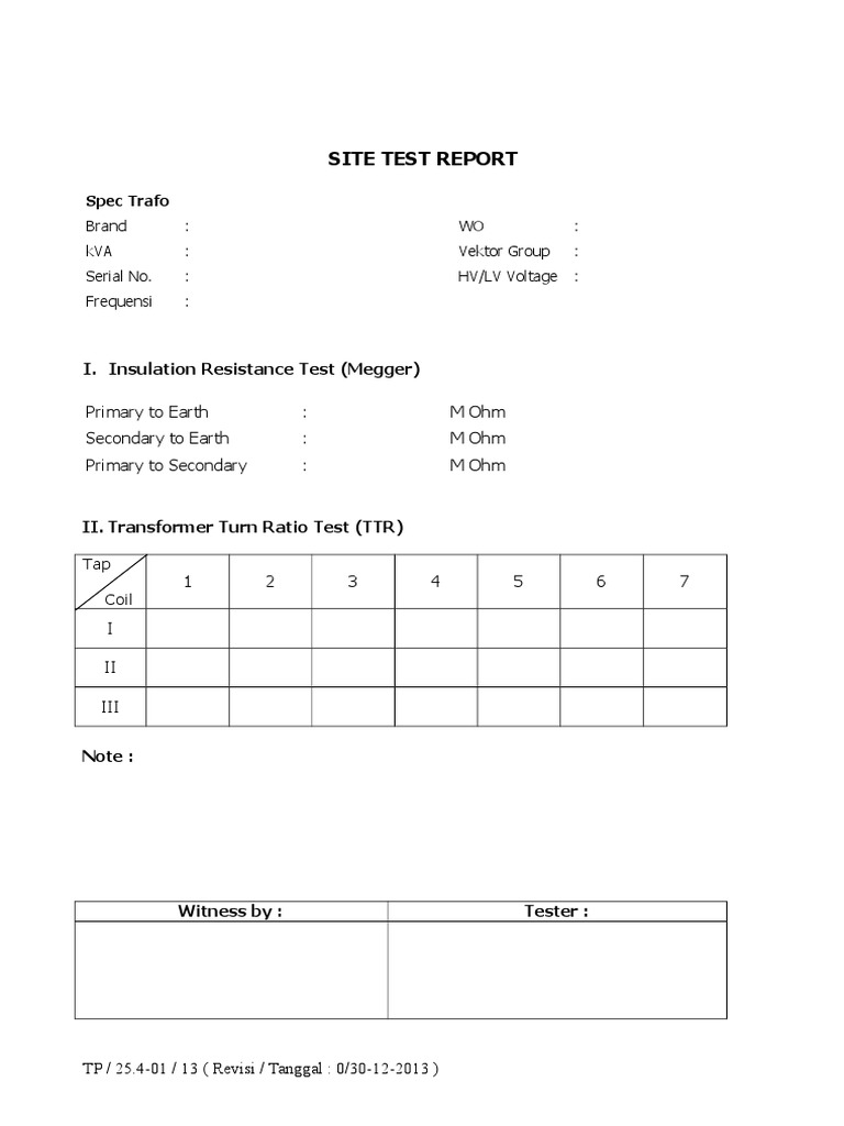 Transformer Megger Test Report | PDF