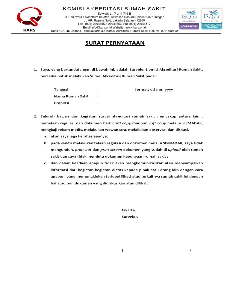 Surat Pernyataan Menjaga Kerahasiaan Data Rumah Sakit