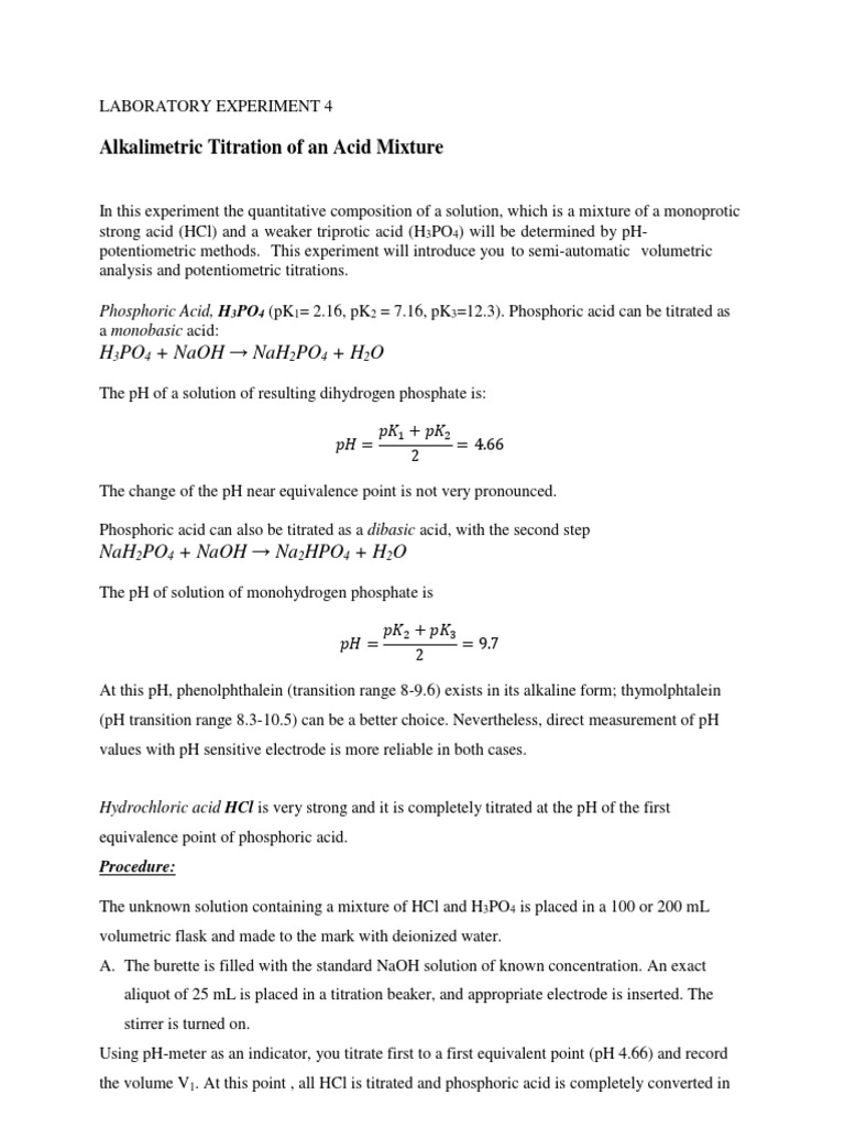 Phosphoric Acid Titration PDF Titration Chemistry