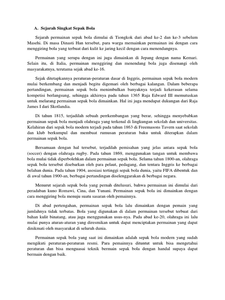 Sejarah Singkat Sepak Bola