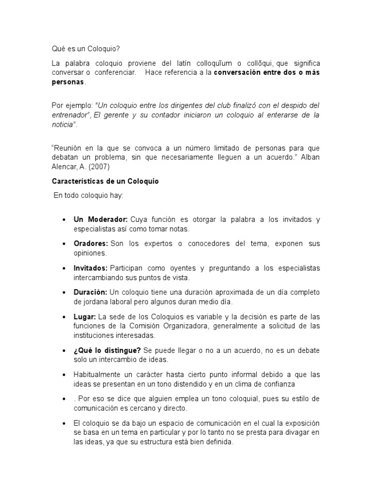 Definición y Estructura del Coloquio | PDF