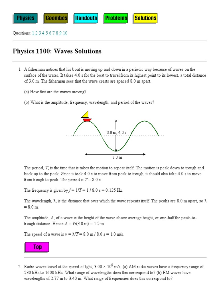 Physics 1100 Waves Solutions Guide | PDF | Wavelength | Waves