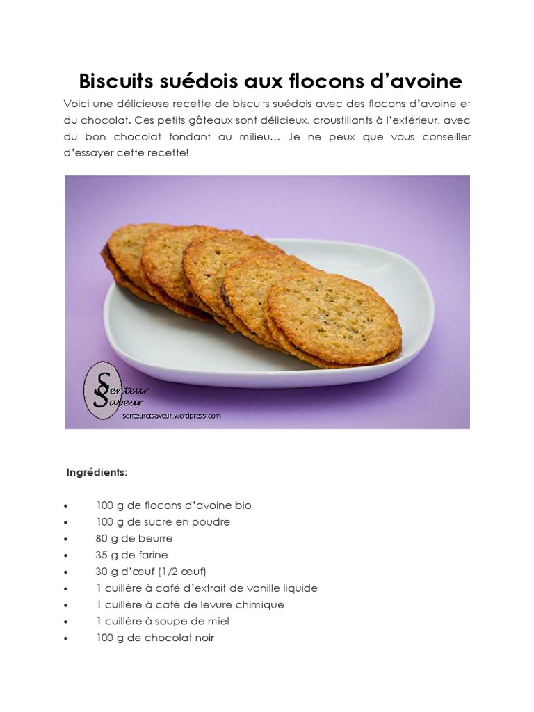 Biscuits Suedois Aux Flocons D Avoine Pdf