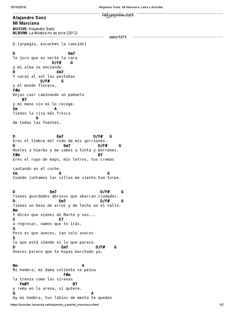Alejandro Sanz Mi Marciana Letra Y Acordes