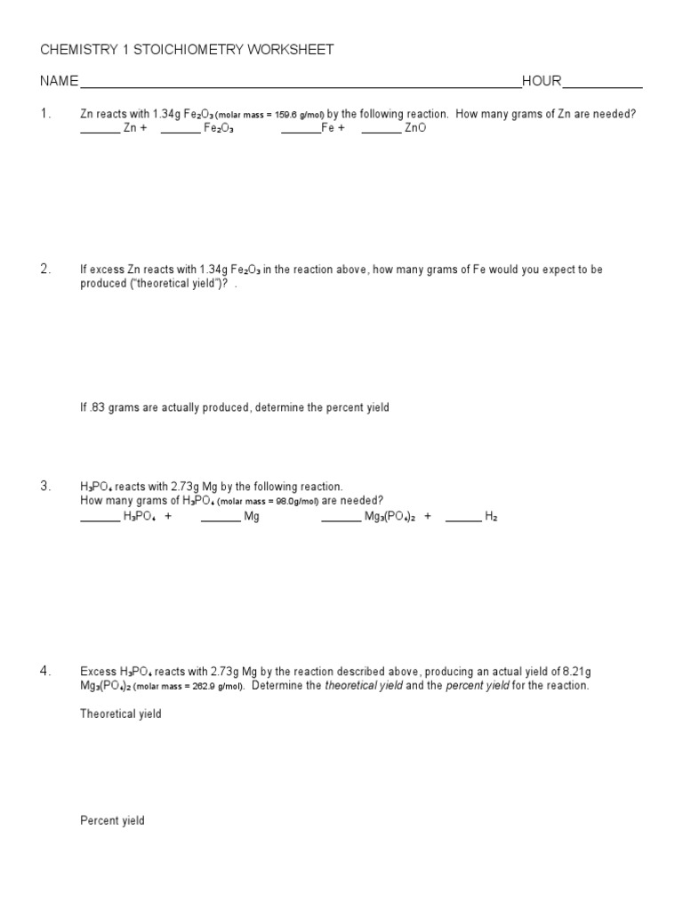 Extra Stoichiometry Practice Worksheet Answers