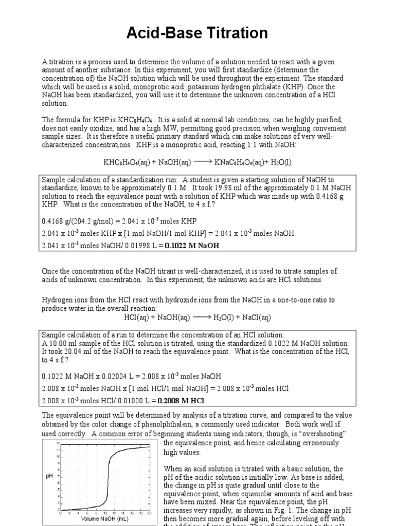 Acid-Base Titration Experiment Guide | PDF | Scientific Techniques ...