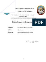 Métodos de Ordenamiento: Universidad Nacional Pedro Ruiz Gallo