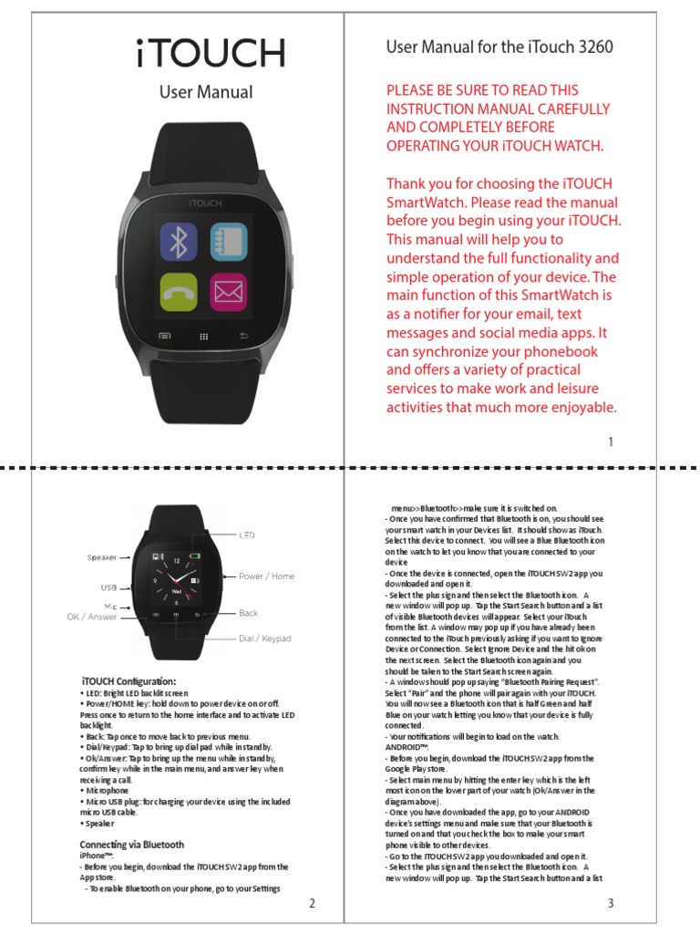 itouch 3260 smartwatch instructions