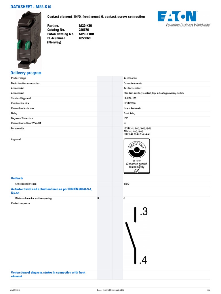 Eaton 216376 M22 K10 en - GB | PDF | Insulator (Electricity) | Fuse ...