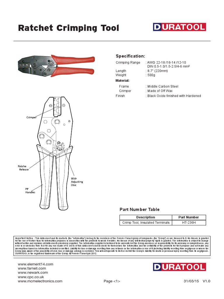 Ratchet Crimping Tool: Specification | PDF | License | Business