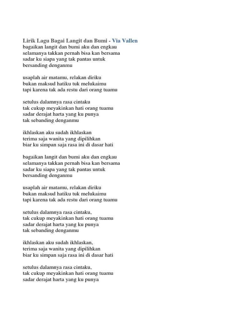 Lirik Lagu Bagai Langit Dan Bumi Pdf