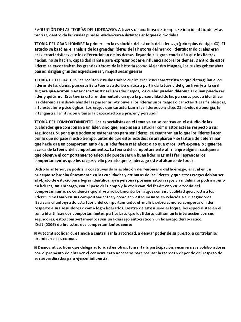 Evolución de Las Teorías Del Liderazgo | PDF | Liderazgo | Teoría