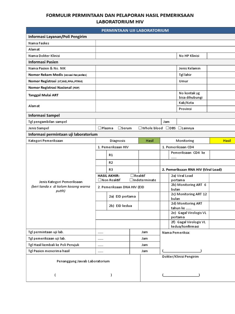 Lampiran 1 Formulir Permintaan Dan Pelaporan Hasil Pemeriksaan
