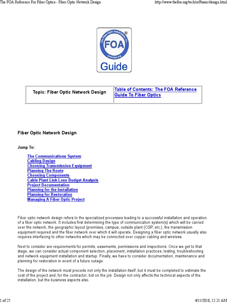 Fiber Optic Network Design Guide | PDF | Optical Fiber | Computer Network