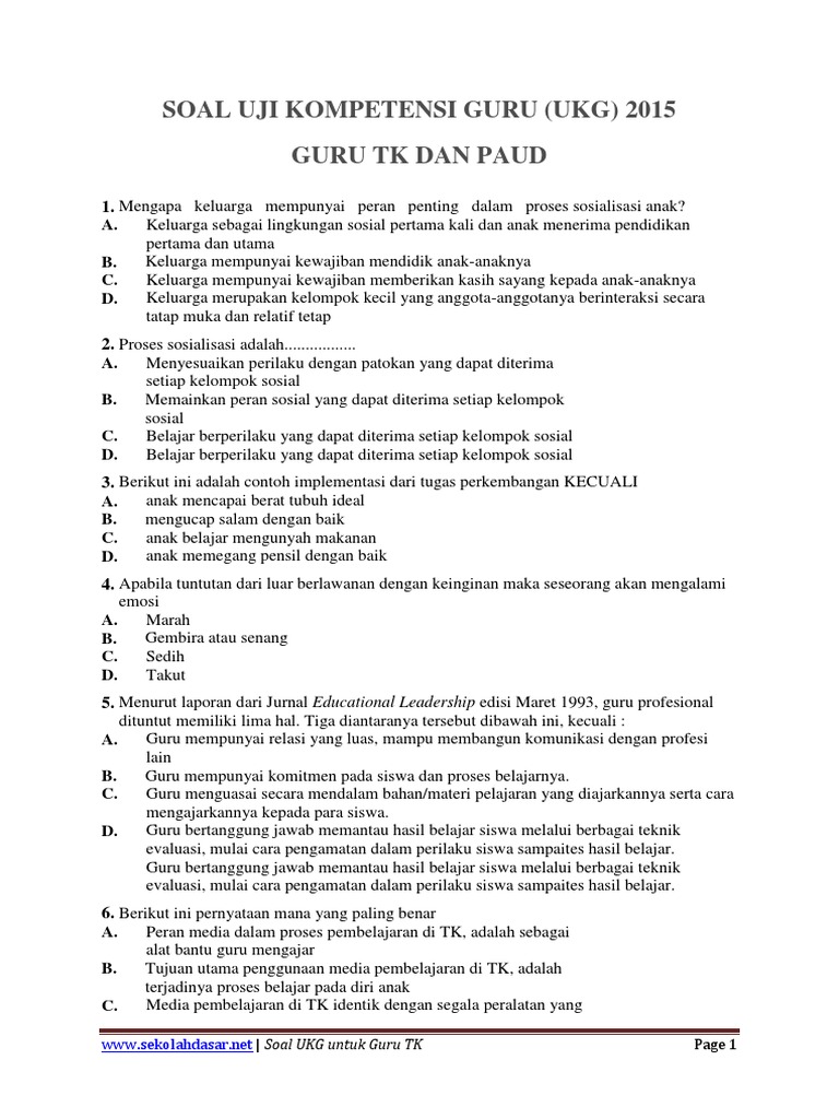 Soal Ukg Tk 2018 Pdf - Kunci Ujian