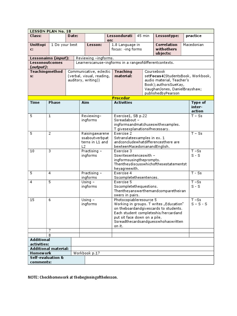 Teaching -ing Forms: Lesson Plan 18 | PDF | Lesson Plan | Behavior ...