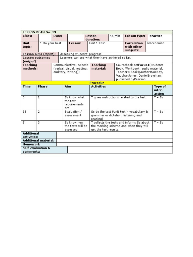 19 Focus 4 Lesson Plan Unit 1 | PDF