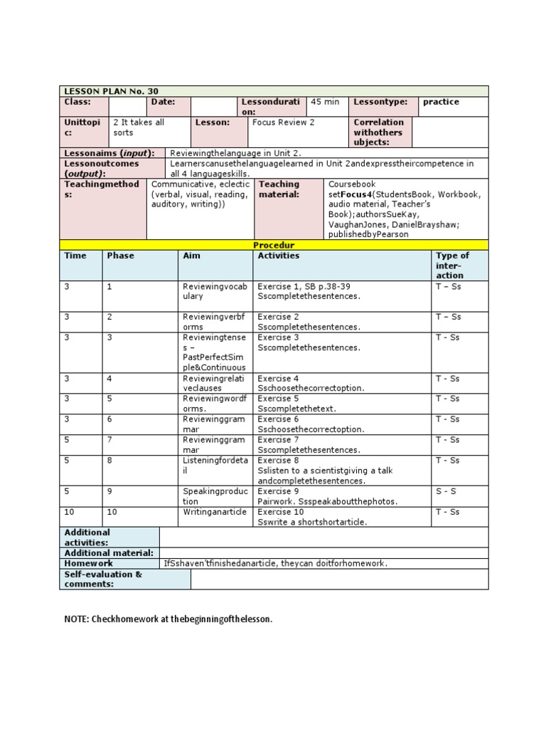 Unit 2 Language Review Lesson Plan | PDF | Education Theory | Cognition
