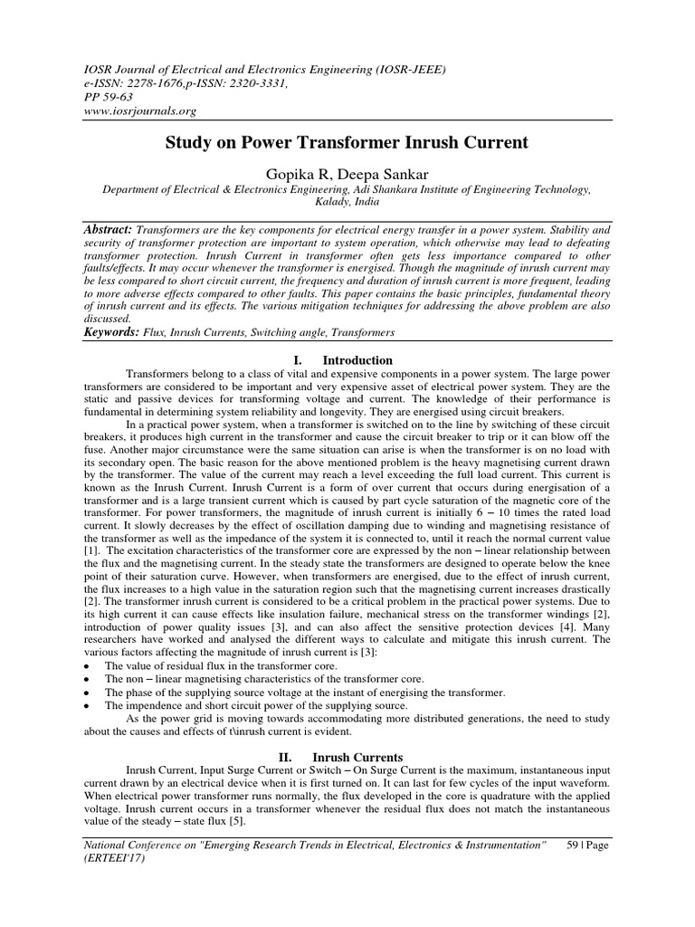 Inrush Current Study | PDF | Transformer | Resistor