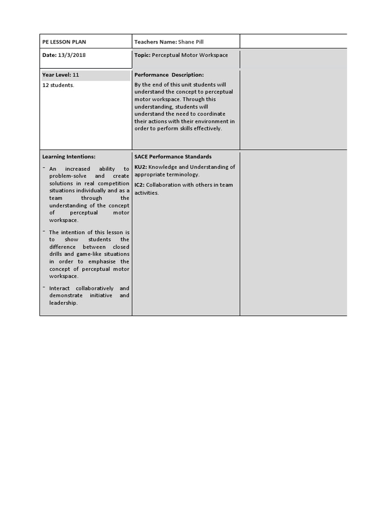Lesson Plan Pe PDF Visual Impairment Volleyball