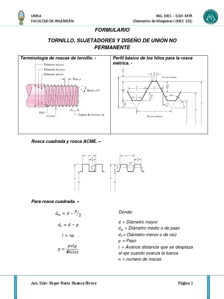 Diseño y Cálculo de Tornillos y Sujetadores | PDF | Esfuerzo de torsión ...