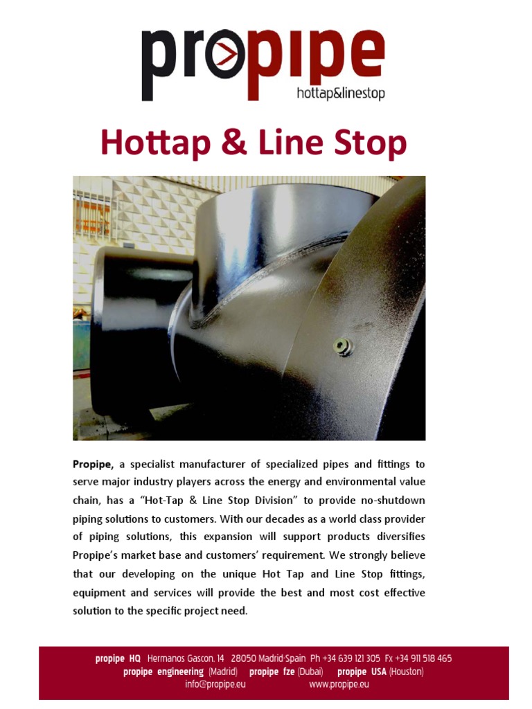 Propipe Hot-Tap & Line Stop Solutions | PDF | Machines | Gas Technologies