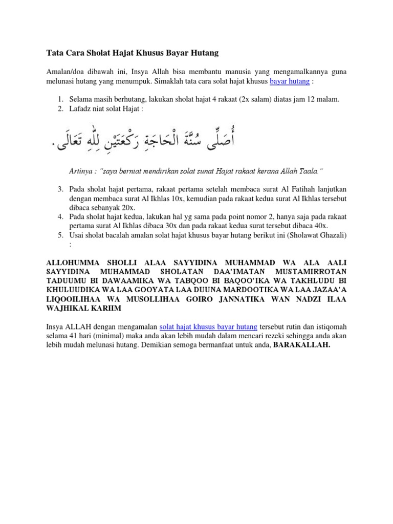 Tata Cara Sholat Hajat Khusus Bayar Hutang Pdf
