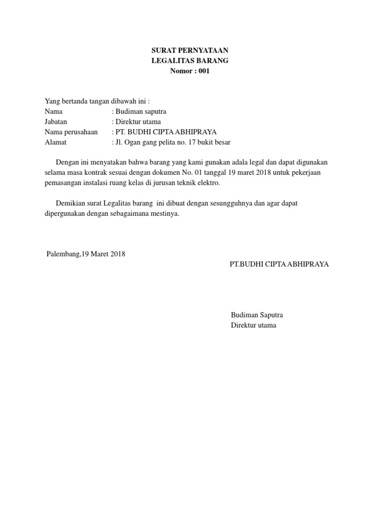 Surat Legalitas Barang Pdf