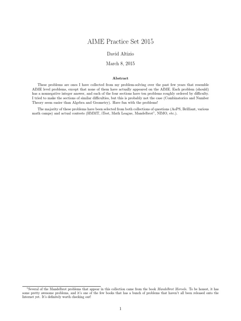 Compilation of AIME Like Problems | PDF