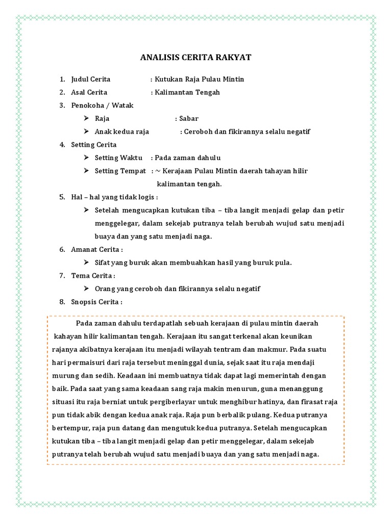 Bin Analisis Cerita Rakyat Kutukan Raja Pulau Mintin Pdf