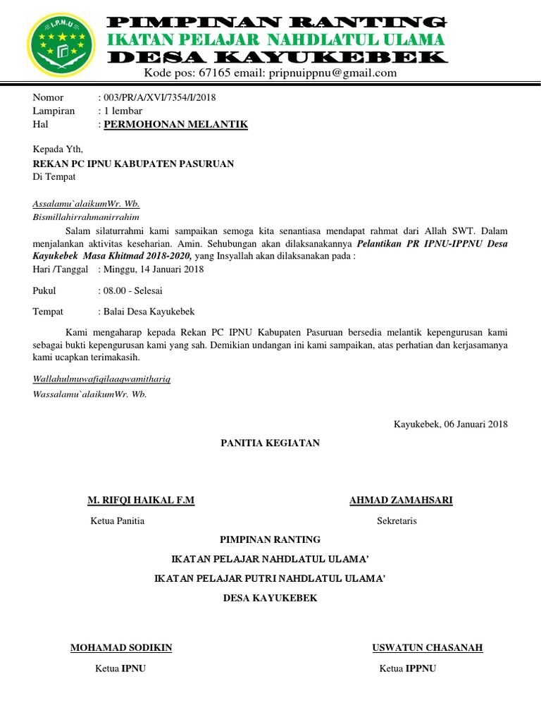 Undangan Pelantikan Ipnu Docx