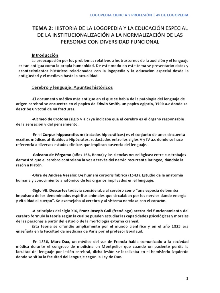 Historia de la Logopedia y Educación Especial | PDF | Educación ...