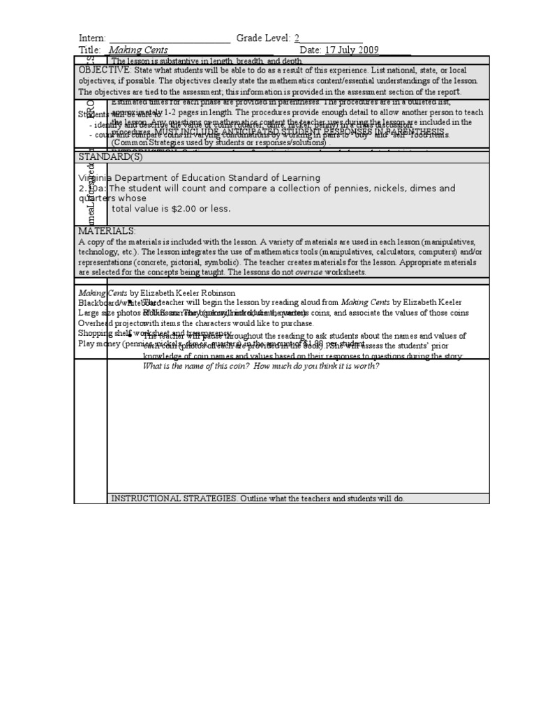 Coin Value Lesson for 2nd Graders | PDF | Coins | Educational Assessment