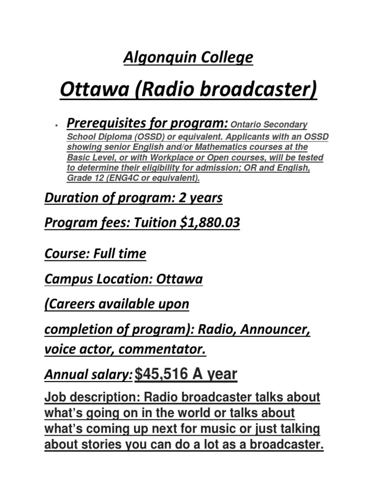 Algonquin College PDF