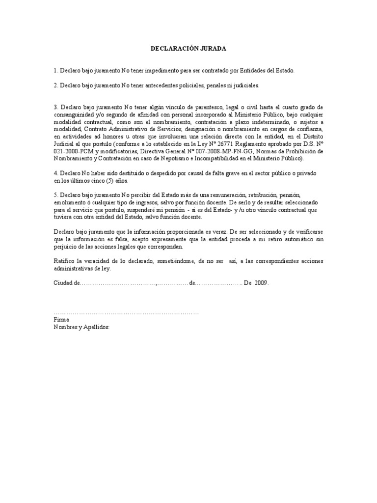 Declaración Jurada de Parentesco | PDF