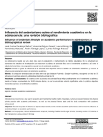 Influencia Del Sedentarismo Sobre El Rendimiento Académico en La Adolescencia