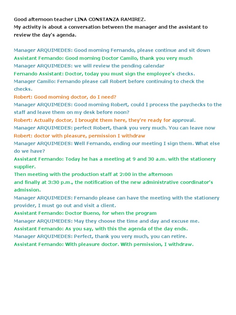 Daily Agenda Review Meeting Script | PDF