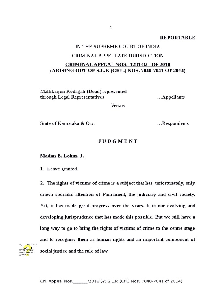 SC Judgement on Right of Victims to File Appeal Against Acquittal in