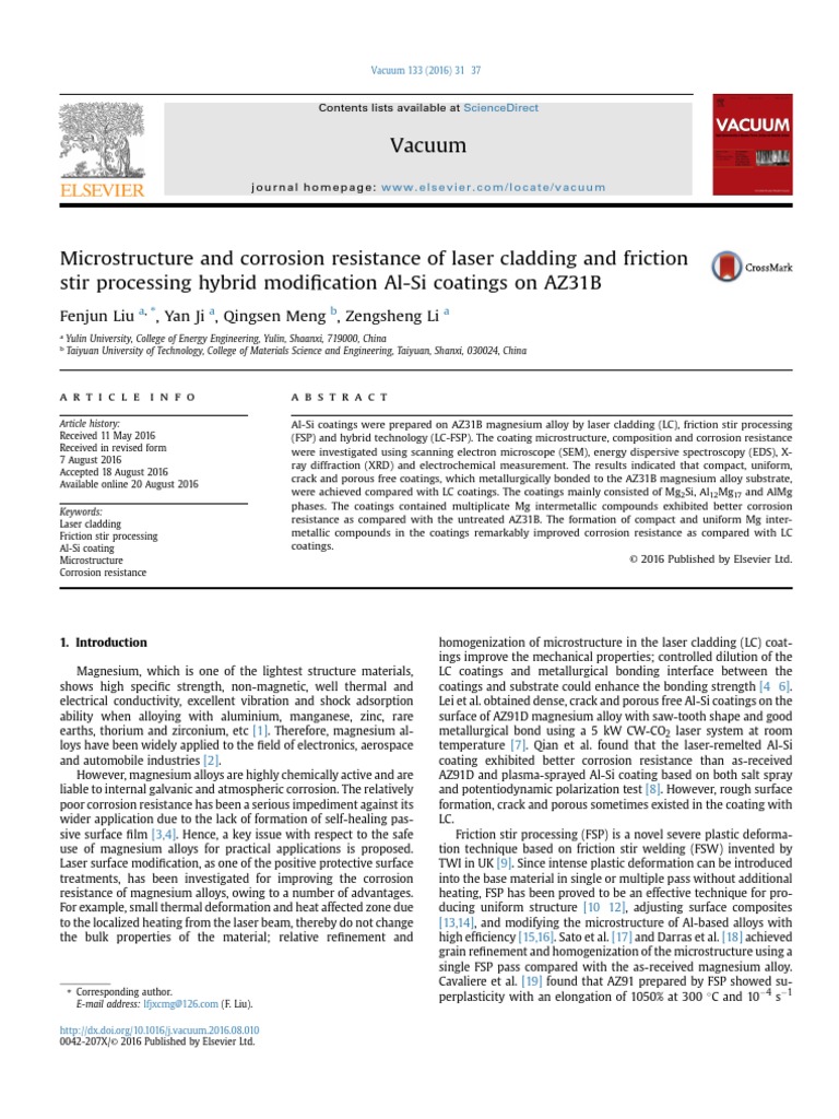 Microstructure and Corrosion Resistance of Laser Cladding and Friction ...