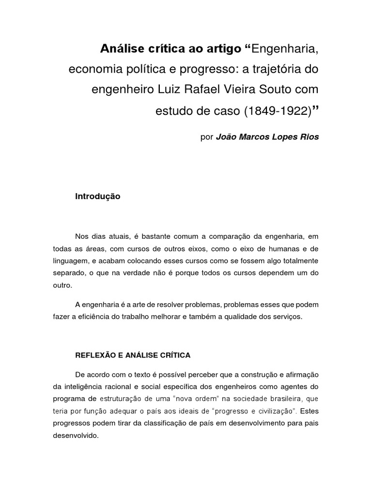 Análise Crítica Ao Artigo | PDF | Engenharia | Economia