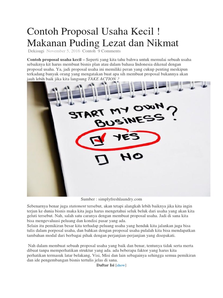 Contoh Proposal Usaha Kecil