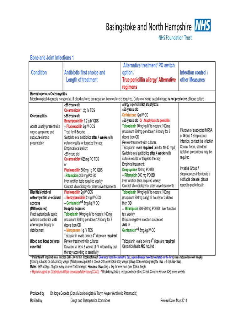 Bone and Joint Infection Guidelines | PDF | Sepsis | Methicillin ...